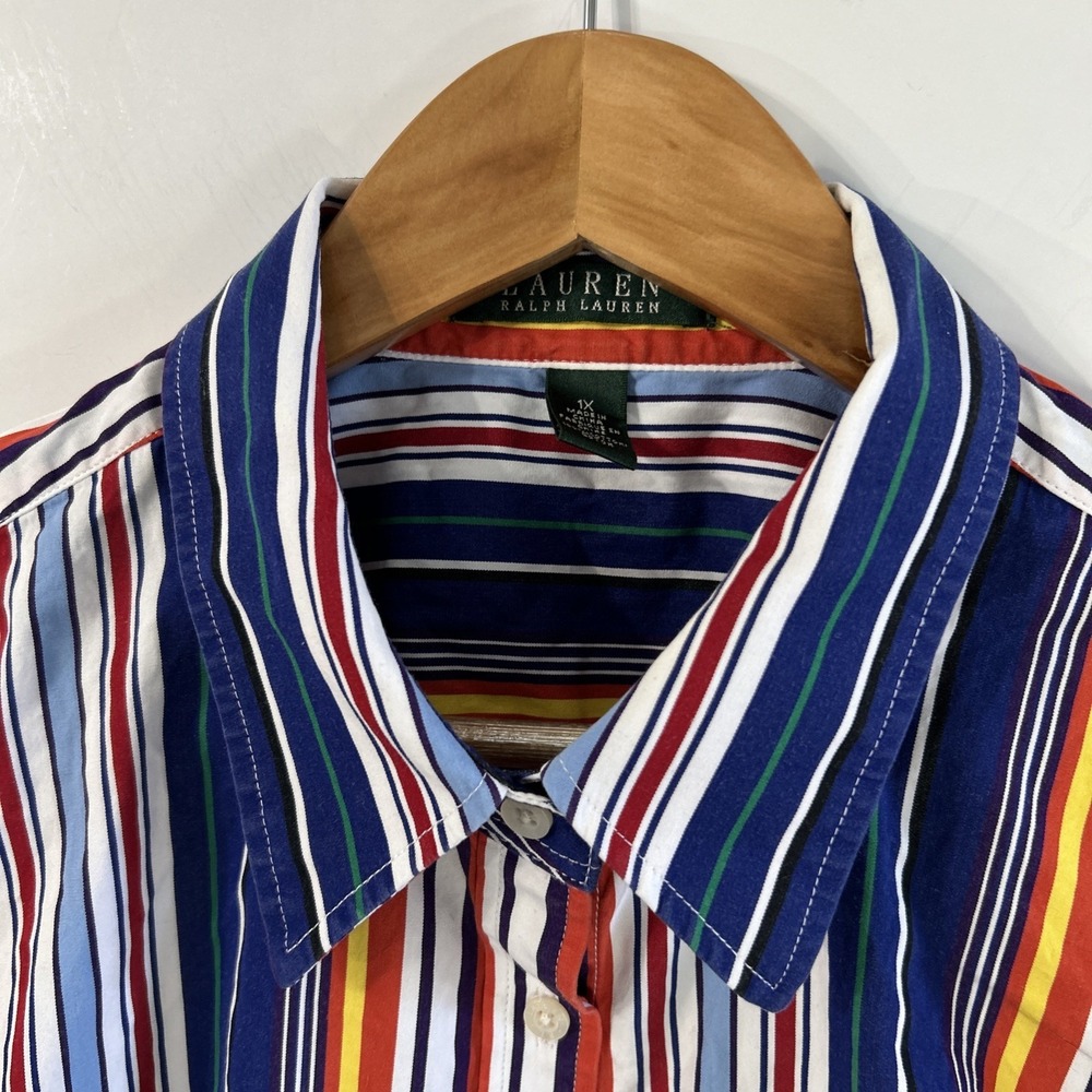 Lauren Ralph Lauren Womens Stripe Button Down 3/4 Sleeve Colorful Shirt 1X